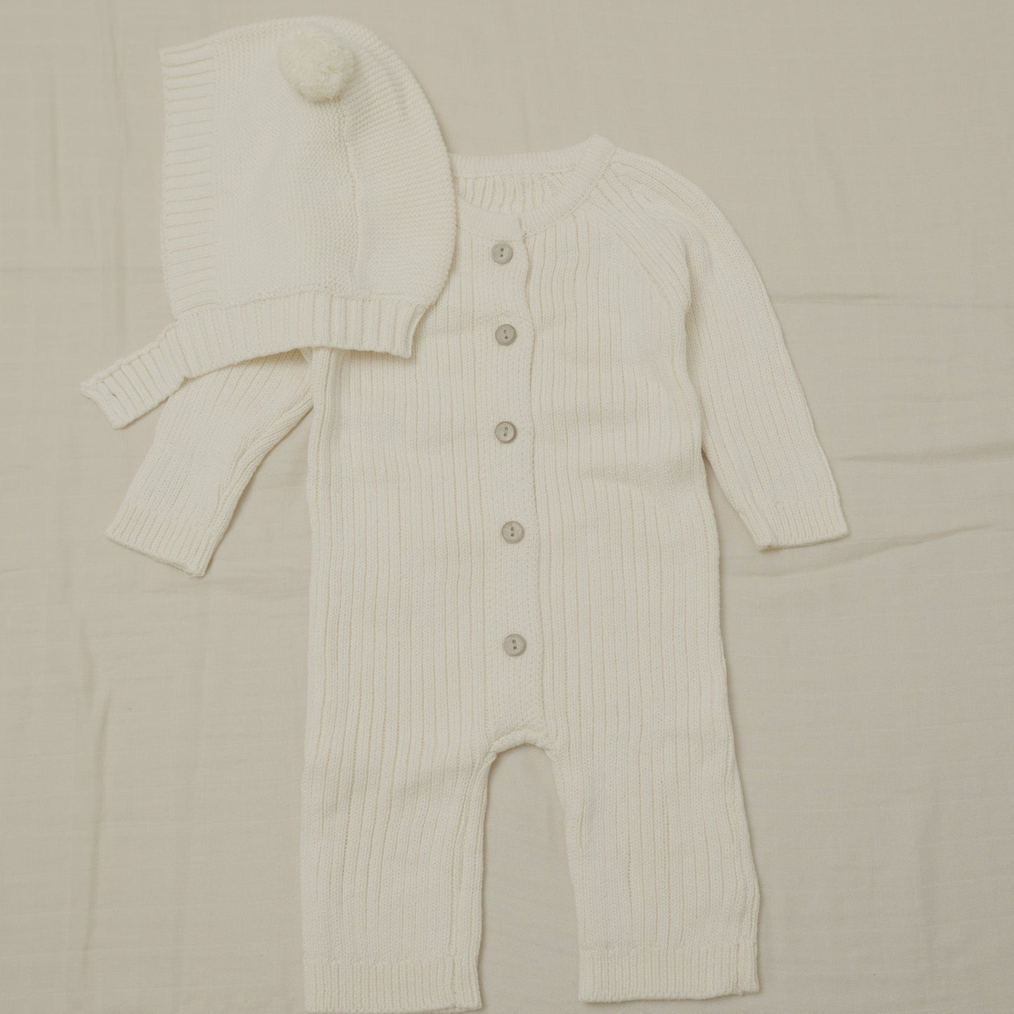 Cable Knit Jumpsuit Set-Ivory